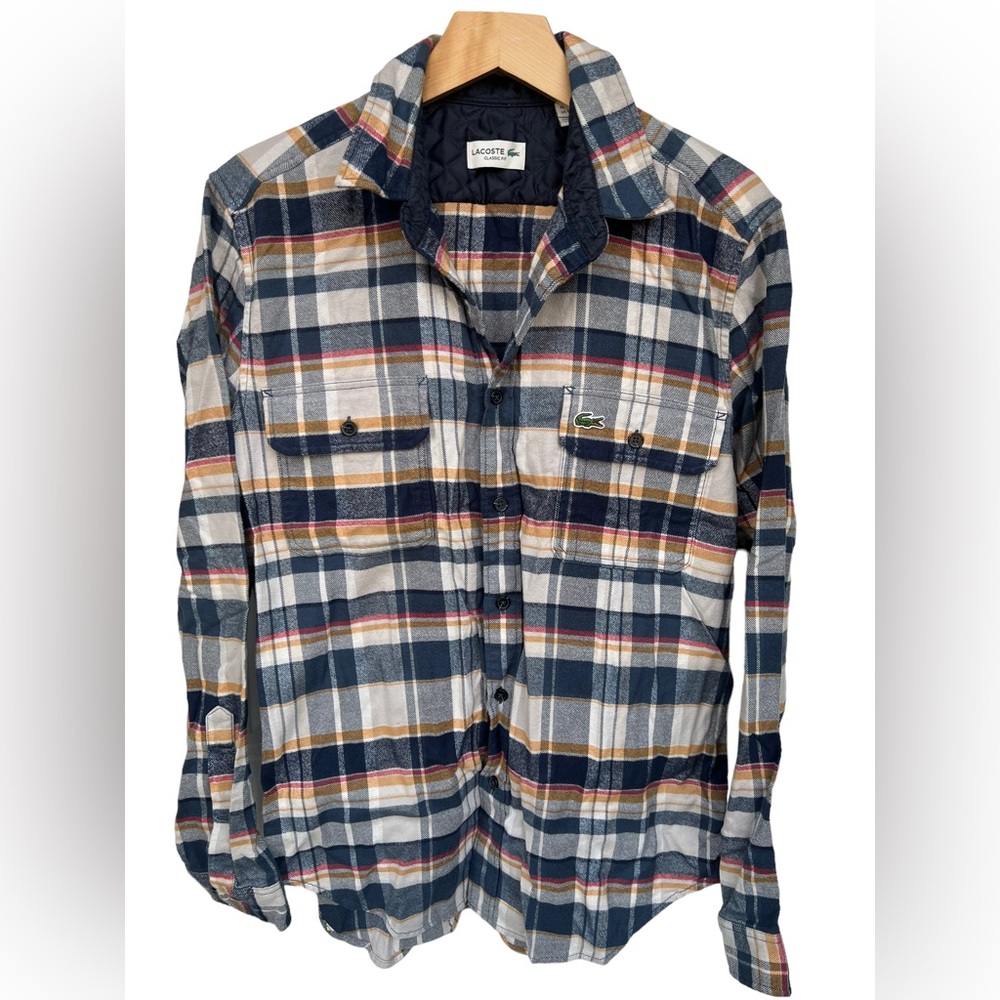 Lacoste Classic Fit Multicolored Plaided Flannel Shirt Size Medium